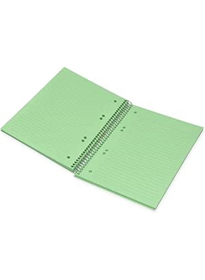 FIS Spiral Hard Cover Color Notebook, Single Ruled, 100 Sheets, Green Color Paper, Micro Perforation, 6 Punch Holes and Safety Lock, 80 gsm, B5 Size - FSNBSB5100GR - Image 2